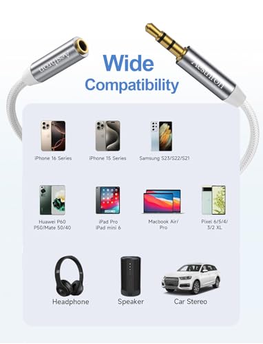 Headphone Extension Cable 6.6 FT, 3.5MM Male to Female Extension Cable- 1/8 Aux Audio Cord Jack Extender Nylon Braided for Smartphones, Tablets, Media Player