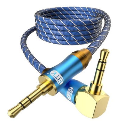 EMK 90 Degree Right Angle Aux Cable - [24K Gold-Plated,Sound Quality] Audio Stereo Male to Male Cable for Laptop, Tablets, MP3 Players,Car/Home Aux Stereo, Speaker or More (26FT/8M) - size: 26FT/8M