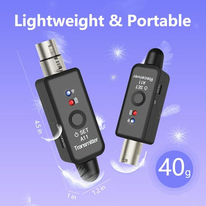 A11 2.4GHz Wireless XLR Transmitter and Receiver 4 Channels (2TX + 1RX) | 4 Channels,Plug-on XLR Mic Adapter,Wireless Mic System for Dynamic/Condenser Mics, Audio Mixer, DSLR Camera,PA System - size: 2TX + 1RX