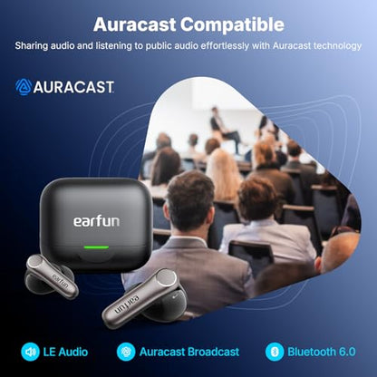 EarFun Air Pro 4+ Adaptive Noise Cancelling Wireless Earbuds, Dual Drivers | Qualcomm aptX Lossless, Translation Earbuds, Snapdragon Sound, 6 Mics AI Clear Calls, Hi-Res Sound, LDAC, Bluetooth 6.0, 54H - color: Black