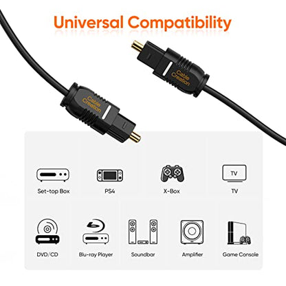 CableCreation Optical Digital Audio Cable 3.3FT, Thin Fiber Optic Toslink Gold Plated S/PDIF Cord for Home Theater, Sound Bar, TV, PS4, VD/CD Player, Game Console& More, Black | Gold Plated S/PDIF Cord, for Home Theater, Sound Bar, TV, PS4, Xbox, DVD/CD P