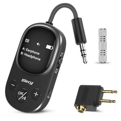 Airplane Bluetooth 5.3 Transmitter Receiver Adapter, Supports 2 AirPods or Headphones with aptX Low Latency, 3.5mm AUX Jack Wireless Audio Transmitter for Planes, Airline, Travel, TV (Black)