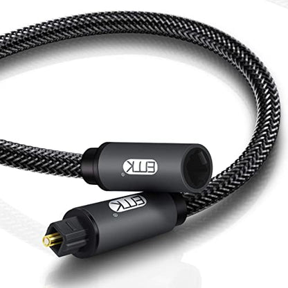 EMK Optical Extension Cable Male to Female Coupler Cord Nylon Braided Jacket 24K Gold-Plated Fiber Digital Extension Adapter Cable for Home Theater Sound bar TV 6.6ft - size: 6.6ft/2m