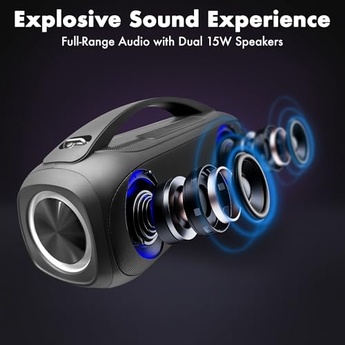 Fisher Portable Bluetooth Speaker, IPX5 Waterproof Speaker, 60W Peak Power