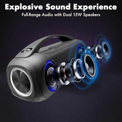 Fisher Portable Bluetooth Speaker, IPX5 Waterproof Speaker, 60W Peak Power