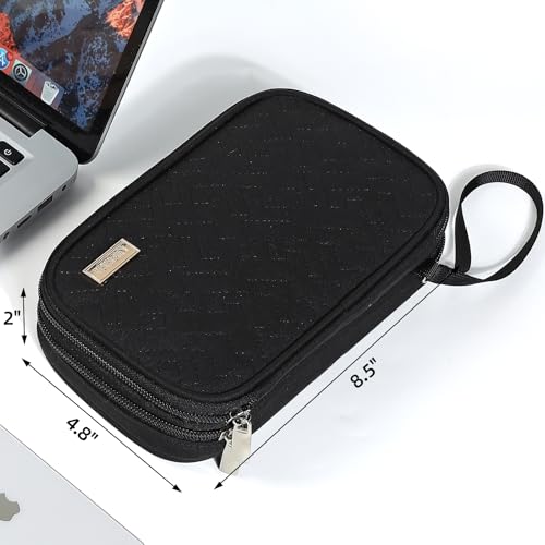 NISHEL Travel Cord Organizer Case, Double Layers Tech Electronic Bag, Essentials for Charger, Cable, Phone, Flash drive, Medium, Black | Double-layer bag keeps chargers, cables, flash drive, and small tech essentials organized for trip, Medium, Black - co