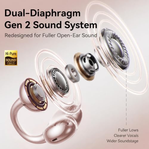 Kinglucky Upgraded Clip-On Earbuds, Open Ear Earbuds Comfortable Secure Fit | Crystal-Clear Sound, 40H Playtime, Wireless Headphones Bluetooth 6.0 for Women, Glasses & Small Ears, Sports, IP56, Rose Gold - color: Rose Gold