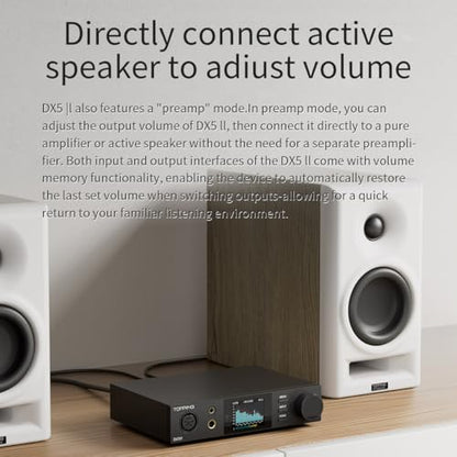 Topping DX5 II Fully Balanced DAC Headphone Amplifier 7600mW, ES9039Q2M x 2 Chip DSD512 768kHz DAC Amp Combo, USB/Optical/Coaxial/Bluetooth to RCA/XLR Line/6.35mm/4.4mm/4-pin XLR Earphone Amps (Black) - color: Black
