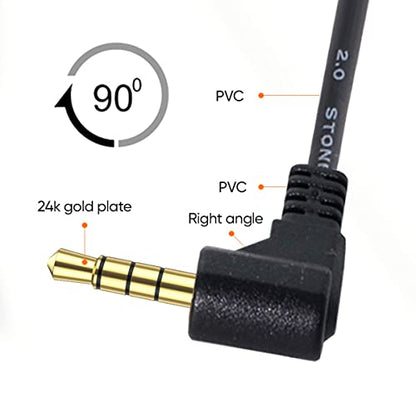 chenyang Headphone/Audio Extension Cable,4 Pole 3.5mm Male to 3.5mm Female Audio Stereo Headphone 90 Degree Angled Extension Cable 10cm - color: 4 Pole Audio/Microphone