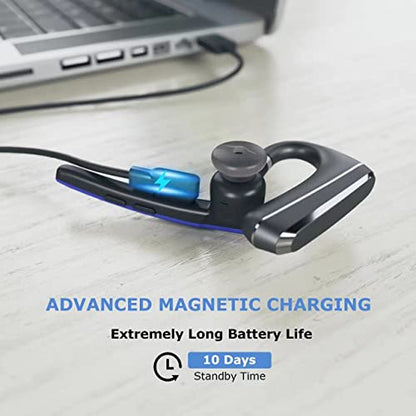 Bluetooth Headset V5.0, Wireless Bluetooth Earpiece 24Hrs HD Calling,CVC8.0 Dual Mic Noise Cancelling, Hands-Free Bluetooth Earphone for Driving/Business/Office (Blue)