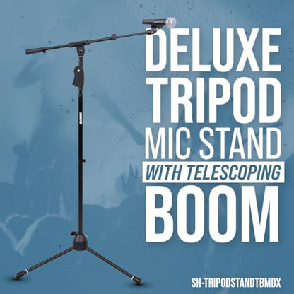 Shure by Gator Deluxe Tripod Mic Stand with Telescoping Boom and Pistol Grip One-Handed Clutch; (SH-TRIPODSTANDTBMDX) - style: Deluxe Clutch + Boom