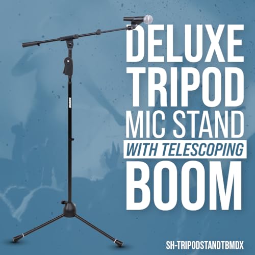 Shure by Gator Deluxe Tripod Mic Stand with Telescoping Boom and Pistol Grip One-Handed Clutch; (SH-TRIPODSTANDTBMDX) - style: Deluxe Clutch + Boom