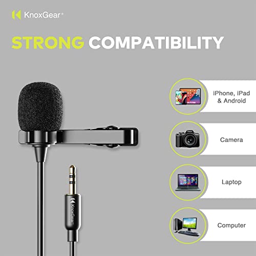 Knox Gear Omnidirectional Condenser Lavalier Microphone | Hands-free clip-on design, works with most cameras and portable recorders, smartphones may require an adapter