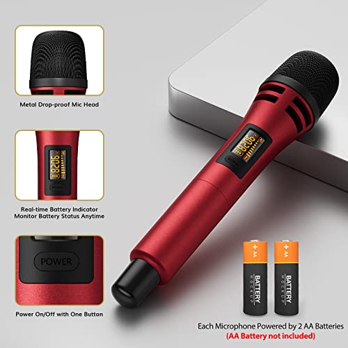 TONOR Wireless Microphones, Dual UHF Karaoke Microphone System, Microfonos Inalambricos with Rechargeable Receiver, Cordless Dynamic Mics Set for Singing, Wedding, Party, 200ft TW320, 2 Mics Grey&Red - style: Dual Mic Grey Red