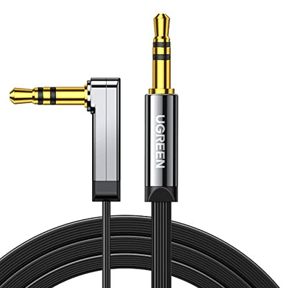 UGREEN 3.5mm Audio Cable, Stereo Aux Cord, 90 Degree Right Angle, 1.5FT | Male to Male, 24K Gold Plated, Compatible with Beats iPhone, iPod, iPad, Tablets, Speakers, Home Stereos, Speaker - size: 1.5FT