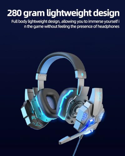 Gaming Headset with Mic RGB Light, 3D Surround Sound, Noise Cancelling Over Ear for PS4 PS5 Xbox One Switch, Lightweight 40mm Driver, Breathable Earmuffs & Durable Braided Cable (White) - color: White