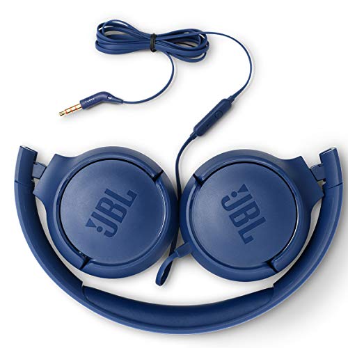 JBL Tune 500 - Wired On-Ear Headphones - Blue | JBL Pure Bass Sound, 1-button remotemic, Lightweight and foldable design, Tangle-free flat cable, Ask Siri or Google Now