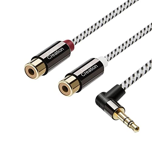 CableCreation 3.5mm to 2RCA Cable 3FT, 3.5mm Mini-Jack to RCA Audio Y Cable | Angle Male to Female Gold Plated Compatible with iPhone, iPod, MP3, Tablets, HiFi Stereo System, Speaker, 0.9m - size: 3FT, style: Angle 3.5mm Male to 2RCA Female