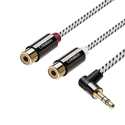 CableCreation 3.5mm to 2RCA Cable 3FT, 3.5mm Mini-Jack to RCA Audio Y Cable | Angle Male to Female Gold Plated Compatible with iPhone, iPod, MP3, Tablets, HiFi Stereo System, Speaker, 0.9m - size: 3FT, style: Angle 3.5mm Male to 2RCA Female