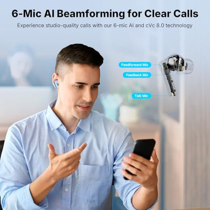 EarFun Air Pro 4+ Adaptive Noise Cancelling Wireless Earbuds, Dual Drivers | Qualcomm aptX Lossless, Translation Earbuds, Snapdragon Sound, 6 Mics AI Calls, Hi-Res Sound, LDAC, Bluetooth 6.0, 54H, Blue - color: Blue