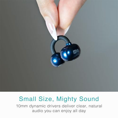 MEE audio Pebbles Air Open Ear True Wireless Earbuds - Bluetooth 5.3 Lightweight Earclip Headphones with Headset Microphone & Call Noise Reduction for Gym/Workouts/Sports and Gaming (Sapphire/Blue) | Bluetooth 5.3, Lightweight Earclip Headphones, Headset