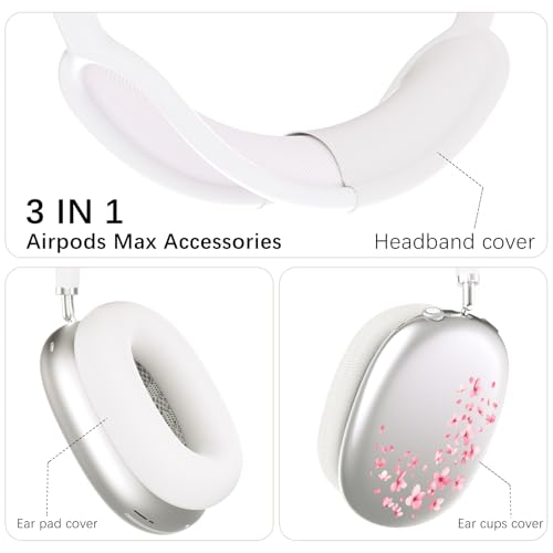 Headphone Cover for AirPods Max, Girly Cute Clear Ear Cups Covers, Silicone Ear Pad Case Headband Cover for Apple AirPods Max (2024/2020), Sakura - color: Sakura-Clear