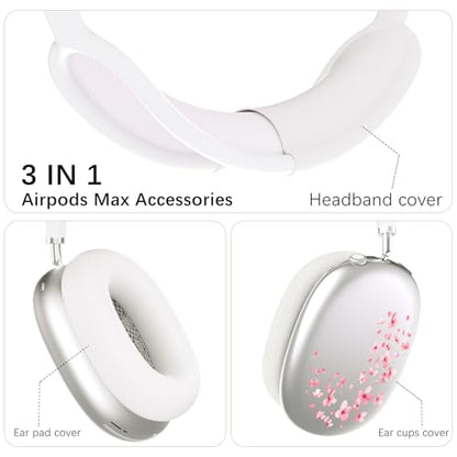 Headphone Cover for AirPods Max, Girly Cute Clear Ear Cups Covers, Silicone Ear Pad Case Headband Cover for Apple AirPods Max (2024/2020), Sakura - color: Sakura-Clear