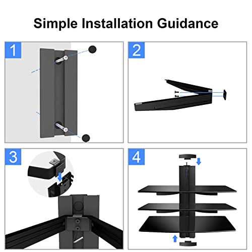 suptek 3 Floating Shelf Wall Bracket with Strengthened Tempered Glass for DVD Players/Cable Boxes/Games Consoles/TV Accessories, 3 Shelves, Black, CS303 - color: Black 3 Tiers