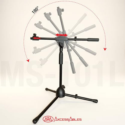 AxcessAbles Low-Profile Microphone Tripod Stand with Boom Arm | Adjustable Height Short Floor Mic Stand with Boom | Kick Drum Mike Stands | Guitar Amp Stands (2-Pack) - style: 2 Mic Stands