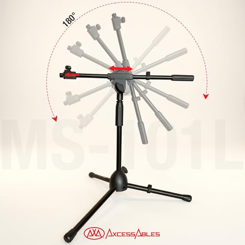 AxcessAbles Low-Profile Microphone Tripod Stand with Boom Arm | Adjustable Height Short Floor Mic Stand with Boom | Kick Drum Mike Stands | Guitar Amp Stands (2-Pack) - style: 2 Mic Stands