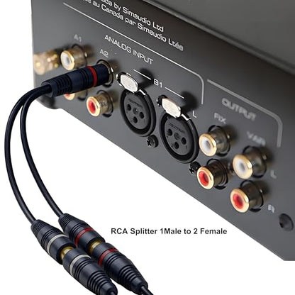 RCA Splitter 1 Male to 2 Female 2 Pack, RCA Cable Y Splitter Adapter | Audio Video Cord Extension 0.2M/0.65ft for Subwoofer，Amplifier, Active Speakers, Hi-Fi System Dark Blue