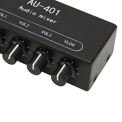 4 Channel Audio Mixer, Stereo Amplifier with Headphone Output, Audio Mixer for PC Laptop Desktop, Black