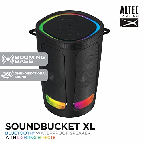 Altec Lansing Soundbucket XL - Waterproof Bluetooth Speaker with Customizable LED Lights, Qi Wireless Charging, 20 Hours Playtime & 100 Foot Range - style: Soundbucket XL