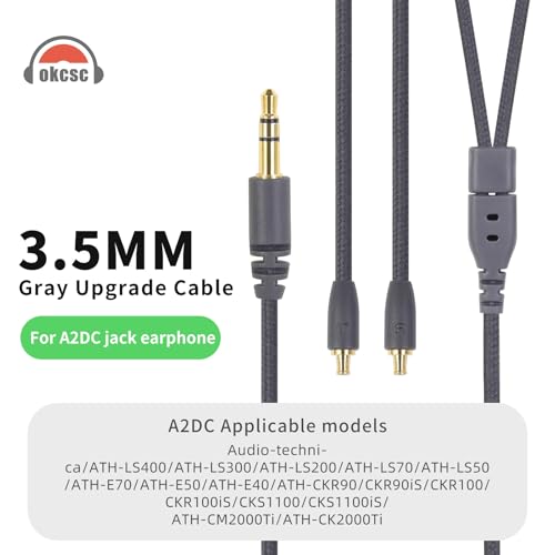 HBC13 A2DC Replacement Cable,for Audio-Technica 4 Cores High-Purity OFC Silver-Plated, Compatible with CKR100iS/CKS1100/CKS1100iS/ATH-CM2000Ti/ATH-CK2000Ti etc, 3.5mm Straight 4FT