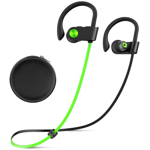 Bluetooth 5.3 Headphones, Wireless Sports In-Ear Earbuds IPX7 Waterproof | 16 Hours Playtime, Sweatproof Stereo Earphones with MIC, Noise Cancelling Headsets for Gym Running Workout, Clear Sound - color: Green