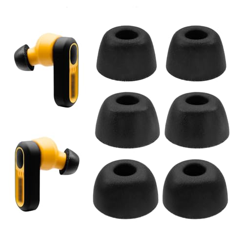 Klowcok Replacement Foam Ear Tips for DEWALT Jobsite Pro-X1 Heavy Duty TWS | Memory Foam Ear Cushions, Not for DEWALT Neckband Headphones, 3 Pairs (S/M/L) Black
