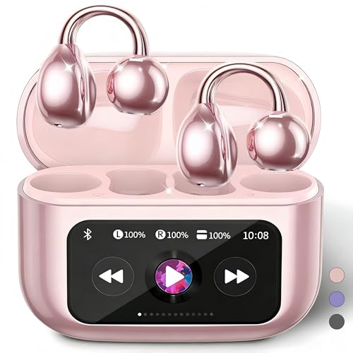 Open Ear buds,Clip On Earbuds Wireless with Touchscreen Case, Lightweight 4g , Bone Conduction Headphones for Running, Workouts , 50H Battery for Glasses wear , small ears,Bluetooth 6.0 , Rose Gold - color: Rose Gold