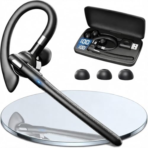 Bluetooth Wireless Earpiece with USB Adapter for PC, Dual-Mic Noise Reduction, 500mAh Charging Case, Bluetooth 6.1 Stable Connection, LED Battery Display, Voice Assistant