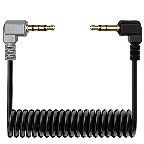 TRS to TRRS Cable 3.5mm Microphone Cable, 1/8 Male to Male(Black) | Coiled Right Angle Mic Cord Compatible iPhone, Smartphone with Tablets - color: Black