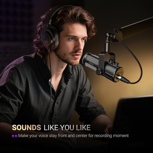 FIFINE Podcast Microphone with XLR Cable Bundle, USB Recording Vocal Mic with Frequency Respond Adjustment, Mute Button, Headphone Monitoring, Dynamic Microphone with 10ft Audio Cable-Tank6+L9