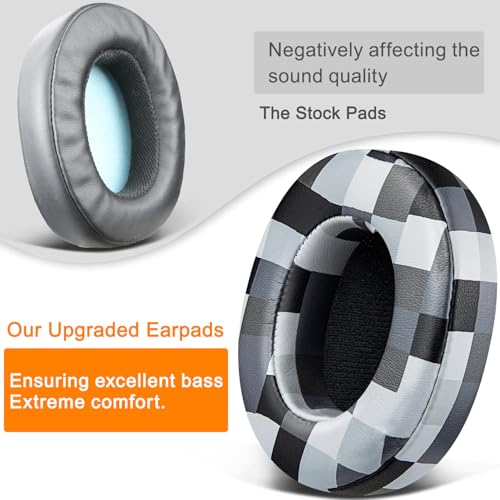 SOULWIT Replacement Earpads for Skullcandy Hesh 3/ANC/Evo & Crusher Wireless/540/ANC/Evo & Venue ANC Over-Ear Headphones, Ear Pads Cushions with Protein Leather, Noise Isolation Foam - Black&Gray Grid - color: Black&Gray Grid
