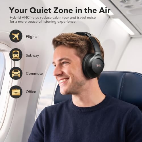 1Mii Hybrid Active Noise Cancelling Bluetooth Headphones with Hi-Res Audio | Over Ear Headphones Wireless Bluetooth 6.0, Low Latency Game Mode, Clear Calls, 100H Playtime, Comfortable for Travel, Office