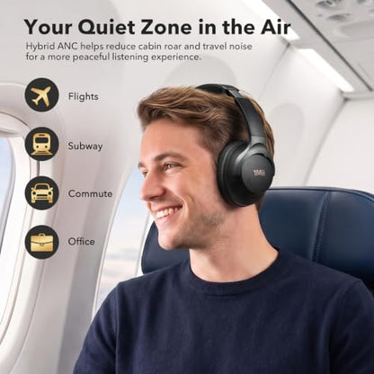 1Mii Hybrid Active Noise Cancelling Bluetooth Headphones with Hi-Res Audio | Over Ear Headphones Wireless Bluetooth 6.0, Low Latency Game Mode, Clear Calls, 100H Playtime, Comfortable for Travel, Office