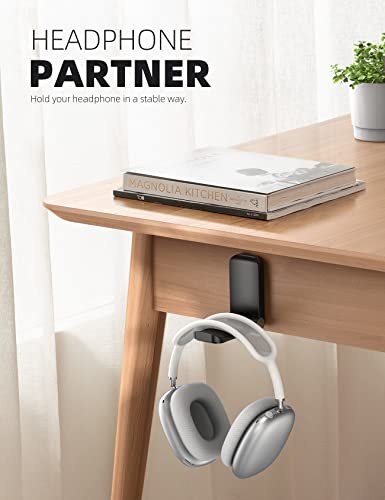 Lamicall Headphone Stand, Sticky Headset Hanger, Adhesive Headphone Holder | Headset Hook Mount Clip Under Desk, Earphone Clamp for Airpods Max, HyperX, Sennheiser, Black - style: Black - One Pack