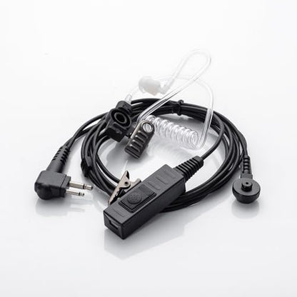 Covert Acoustic Tube Walkie Talkie Earpiece Headset with Mic Compatible with 2 Pin Motorola Two Way Radio, PU Material, Black