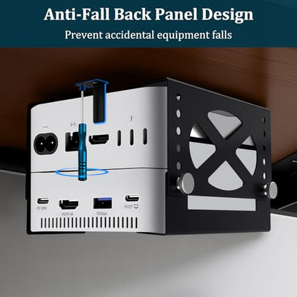 Upgraded Adjustable Under Desk Mini PC Bracket, Universal Adjustable Mount, CPU Holder for Mac mini M4 & Small PCs – 6-Level Height (1.8–3.3"), Heavy-Duty Metal, Space-Saving Under Desk Mount - size: Medium