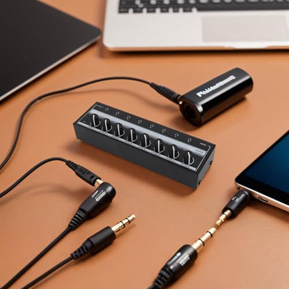 Estink Mini Headphone Amplifier, Portable Clear Sound Metal Stereo Audio Amplifier 8 Headphone Output and 1 Input Channels for Studio and Stage, 100 to 240V(US Plug)