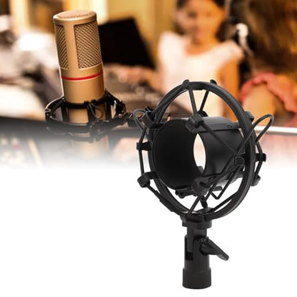 Microphone Shock Mount, Black | Universal Shockmount, 45-50mm Diameter, ABS Anti Vibration, 5/8 to 3/8 Conversion Nut, Professional Recording - color: Black