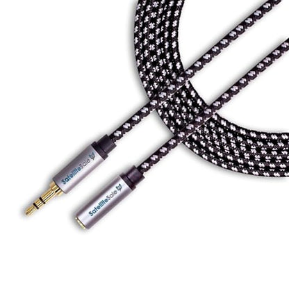 SatelliteSale Auxiliary 3.5mm Audio Jack Male to Female Digital Stereo Aux Extension Cable Universal Wire Black/White Nylon Cord 15 feet - size: 15 Feet