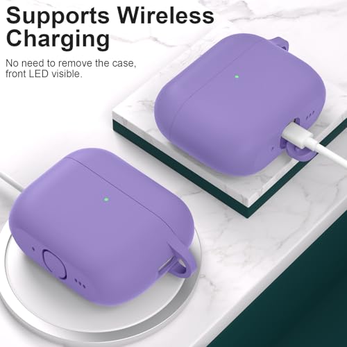 for AirPods Pro 3 Case Cover, Protective Soft Silicone with Keychain Cleaning Pen for Women Men for Apple AirPods Pro 3rd Generation Case(2025), Front LED Visible, Lavender - color: C-Lavender